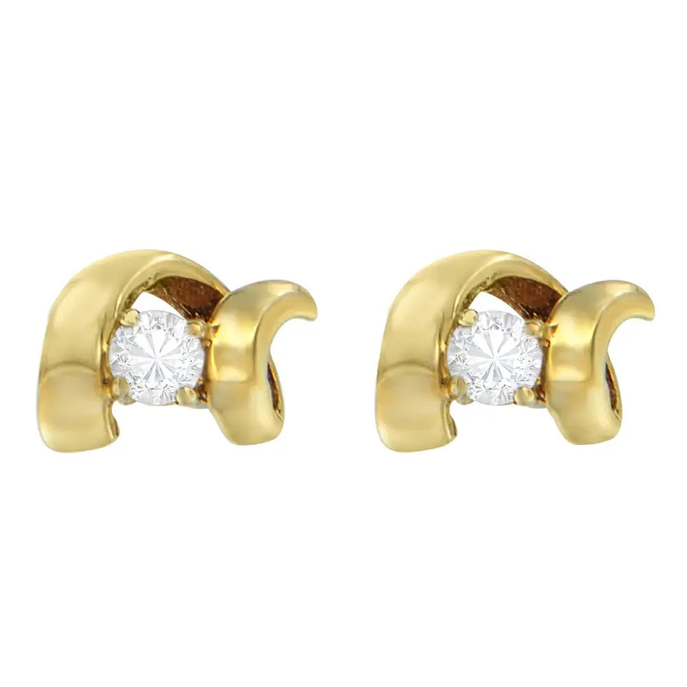 10k Gold 1/10 Cttw Round Brilliant-cut Diamond Espira Swirls Solitaire Push Back Stud Earrings (i-j Color I1-i2