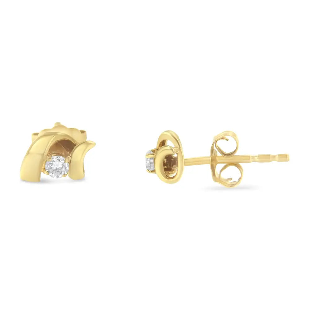 10k Gold 1/10 Cttw Round Brilliant-cut Diamond Espira Swirls Solitaire Push Back Stud Earrings (i-j Color I1-i2