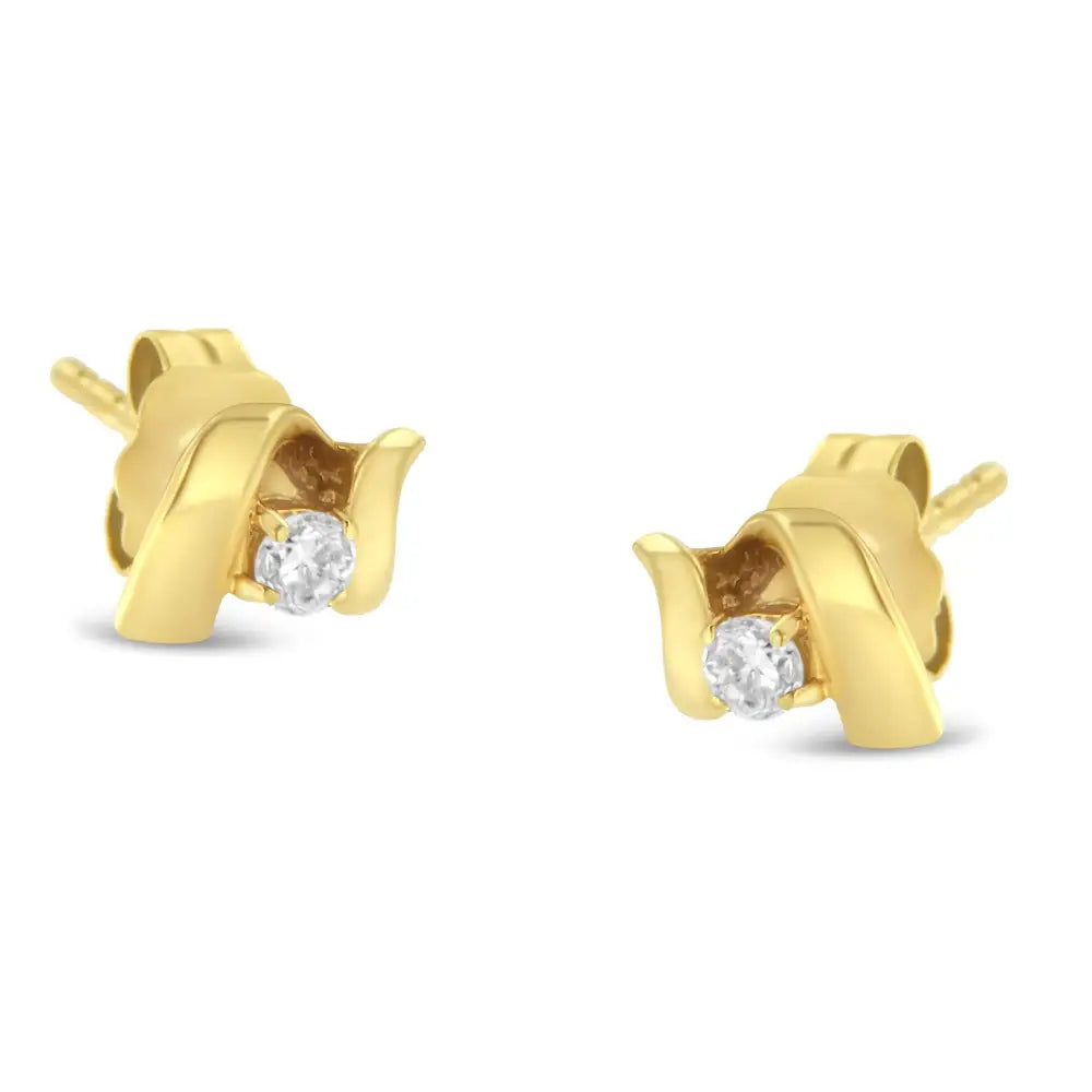 10k Gold 1/10 Cttw Round Brilliant-cut Diamond Espira Swirls Solitaire Push Back Stud Earrings (i-j Color I1-i2