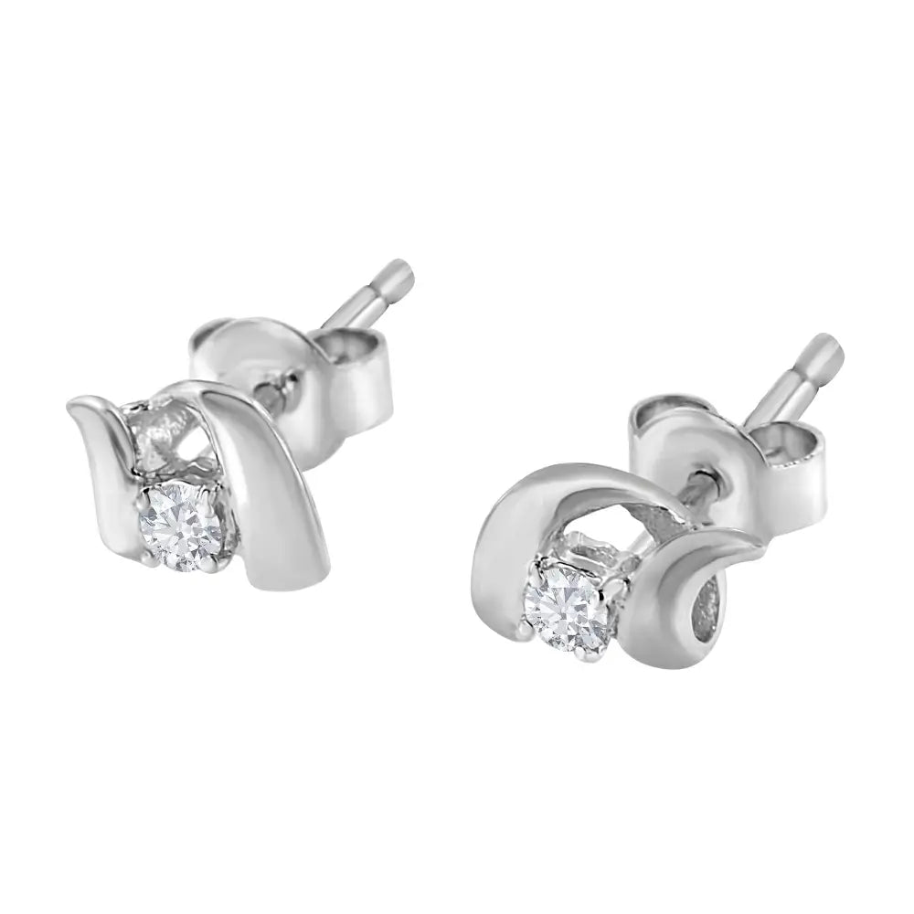 10k Gold 1/10 Cttw Round Brilliant-cut Diamond Espira Swirls Solitaire Push Back Stud Earrings (i-j Color I1-i2