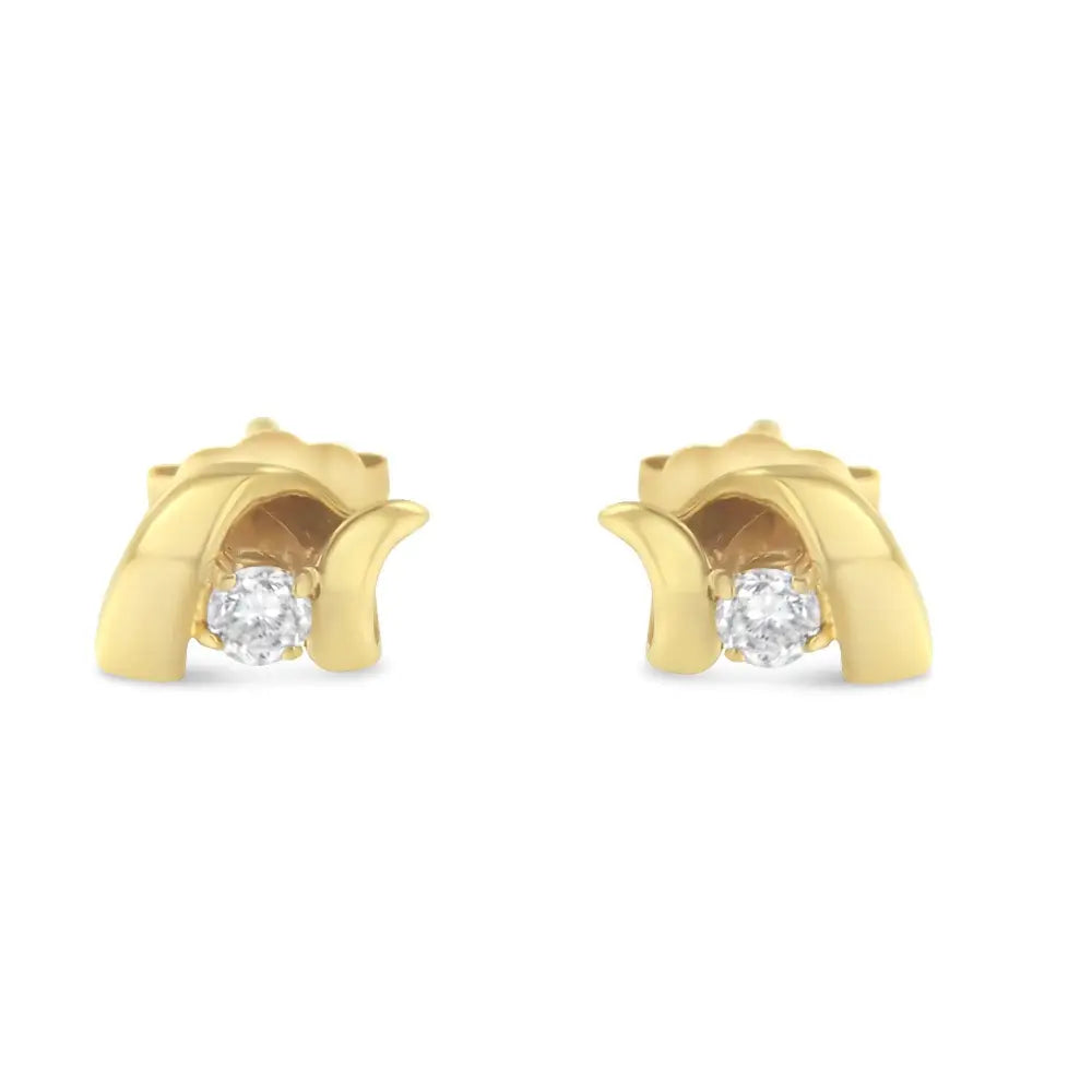 10k Gold 1/10 Cttw Round Brilliant-cut Diamond Espira Swirls Solitaire Push Back Stud Earrings (i-j Color I1-i2