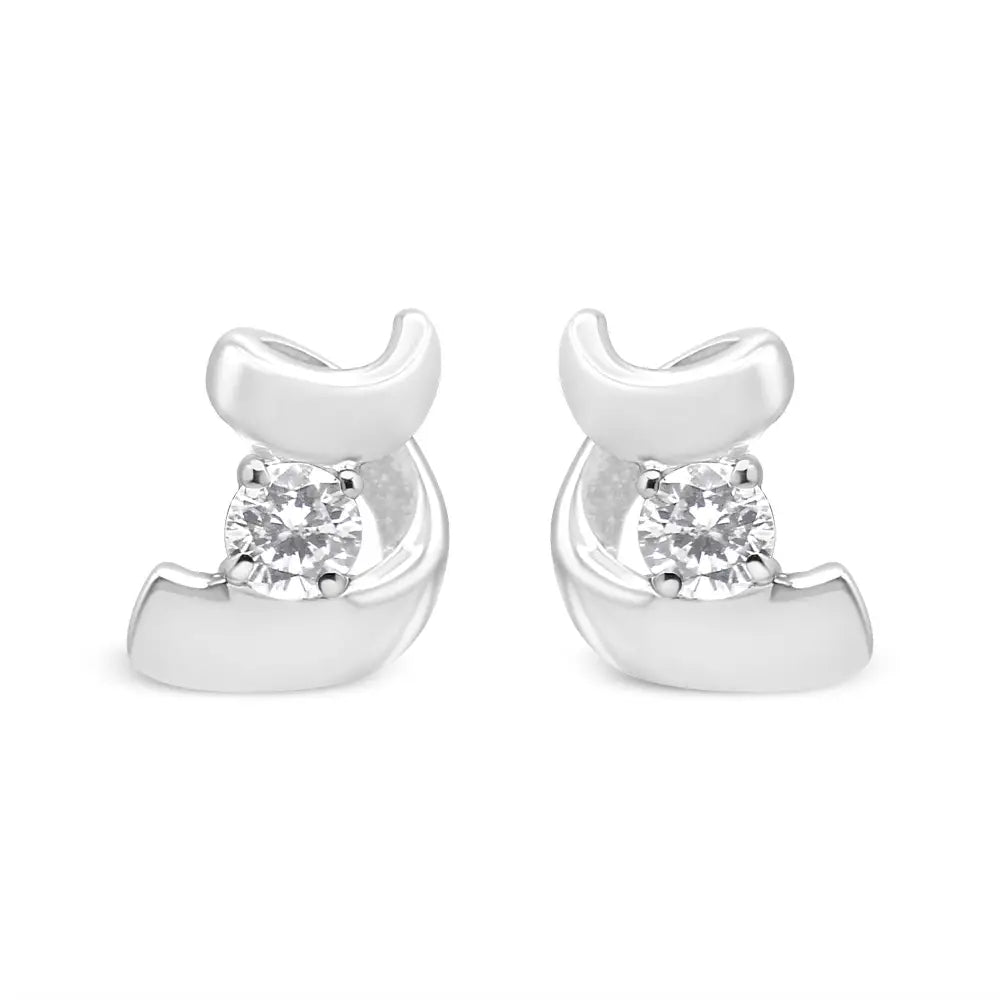 10k Gold 1/10 Cttw Round Brilliant-cut Diamond Espira Swirls Solitaire Push Back Stud Earrings (i-j Color I1-i2