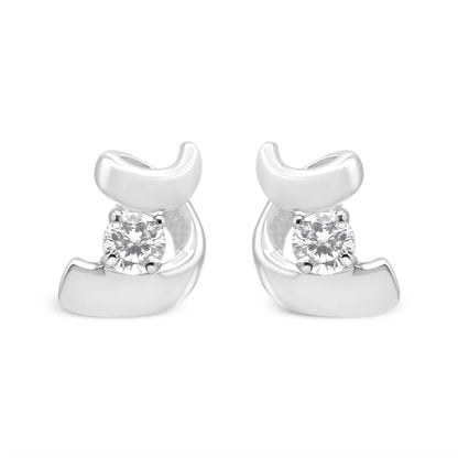 10k Gold 1/10 Cttw Round Brilliant-cut Diamond Espira Swirls Solitaire Push Back Stud Earrings (i-j Color I1-i2