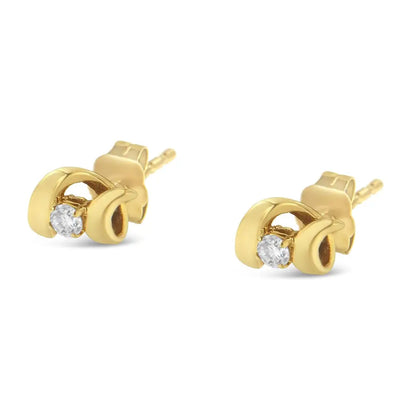 10k Gold 1/10 Cttw Round Brilliant-cut Diamond Espira Swirls Solitaire Push Back Stud Earrings (i-j Color I1-i2