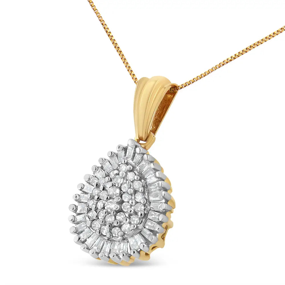 10k Gold 1/2 Cttw Round and Bagutte-cut Diamond Teardrop 18’’ Pendant Necklace (j-k Color I1-i2 Clarity) - Fine