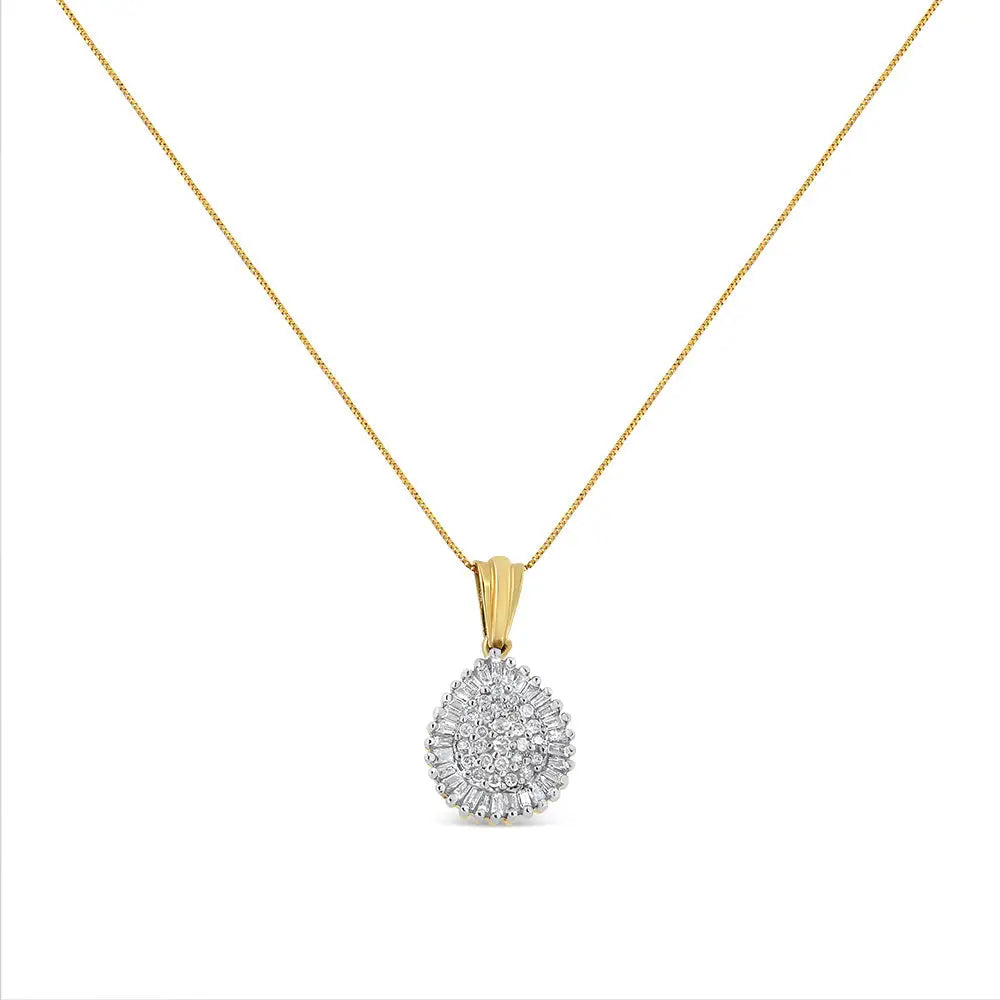 10k Gold 1/2 Cttw Round and Bagutte-cut Diamond Teardrop 18’’ Pendant Necklace (j-k Color I1-i2 Clarity) - Fine