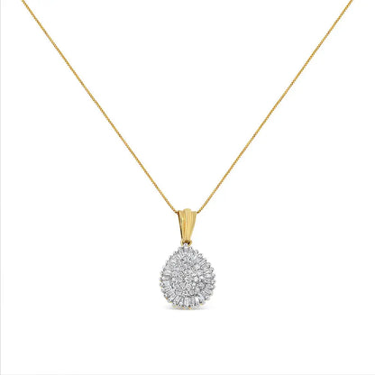 10k Gold 1/2 Cttw Round and Bagutte-cut Diamond Teardrop 18’’ Pendant Necklace (j-k Color I1-i2 Clarity) - Fine