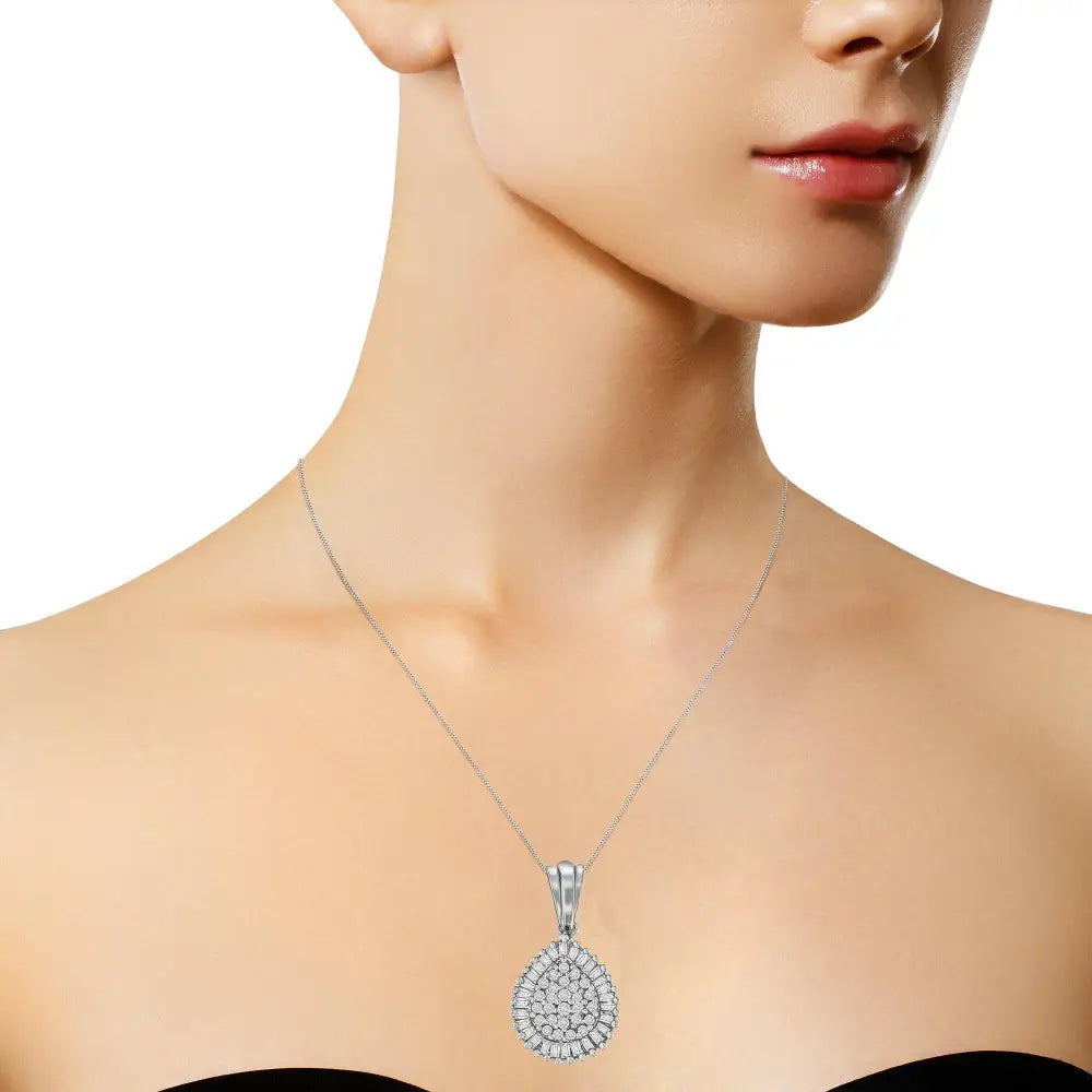 10k Gold 1/2 Cttw Round and Bagutte-cut Diamond Teardrop 18’’ Pendant Necklace (j-k Color I1-i2 Clarity) - Fine