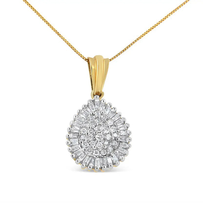 10k Gold 1/2 Cttw Round and Bagutte-cut Diamond Teardrop 18’’ Pendant Necklace (j-k Color I1-i2 Clarity) - Fine