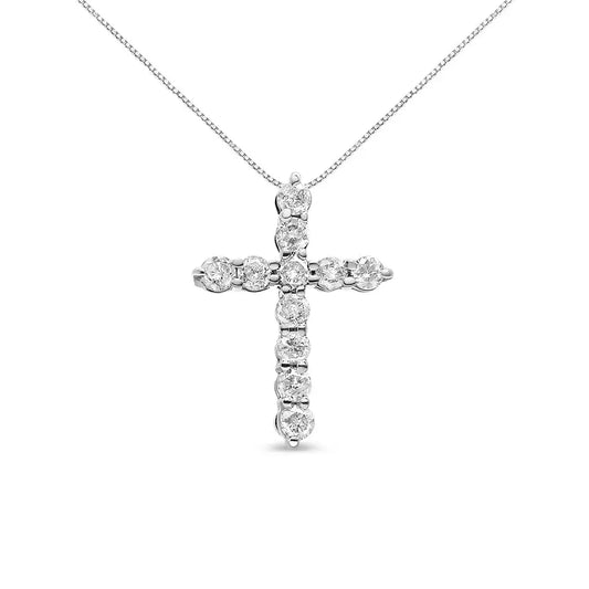 10k Gold 1/2 Cttw Round Brilliant Cut Diamond Cross Pendant Necklace with Box Chain (i-j Color I1-i2 Clarity)