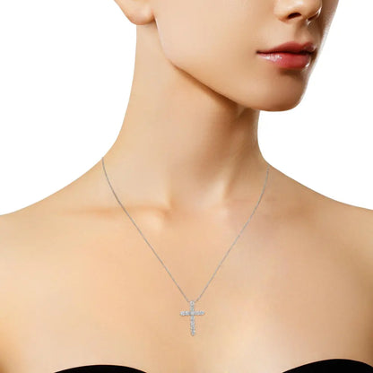 10k Gold 1/2 Cttw Round Brilliant Cut Diamond Cross Pendant Necklace with Box Chain (i-j Color I1-i2 Clarity)