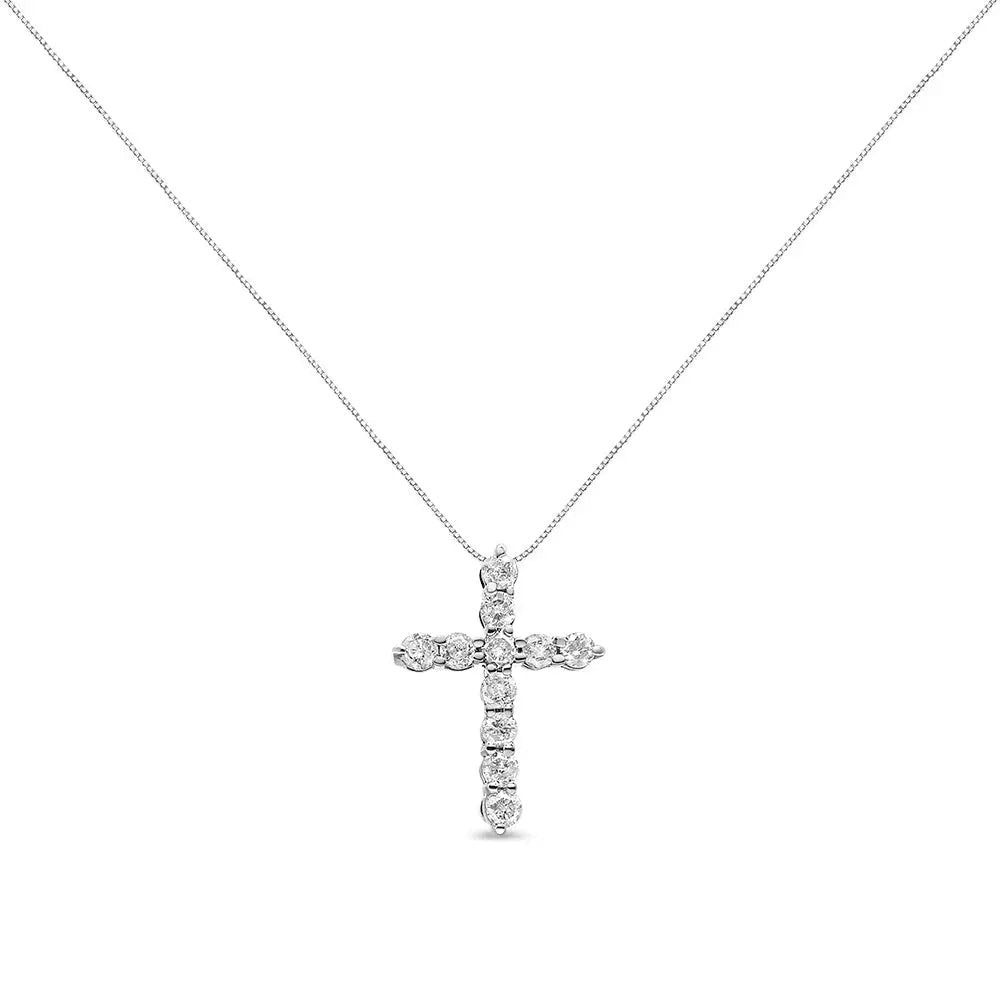 10k Gold 1/2 Cttw Round Brilliant Cut Diamond Cross Pendant Necklace with Box Chain (i-j Color I1-i2 Clarity)