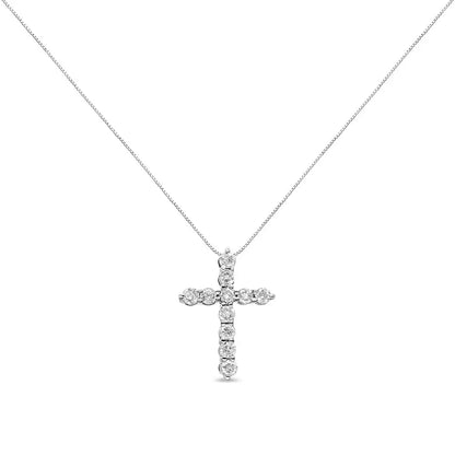 10k Gold 1/2 Cttw Round Brilliant Cut Diamond Cross Pendant Necklace with Box Chain (i-j Color I1-i2 Clarity)