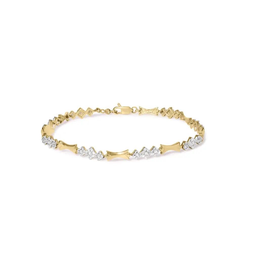 10k Gold 1/3 Cttw Diamond Miracle Set Alternating Bar and Link Bracelet (i-j Color I1-i2 Clarity) - 7.75’’ Inches