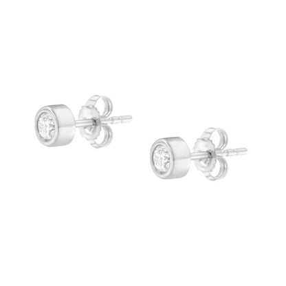 10k Gold 1/4 Cttw Round Brilliant-cut Near Colorless Diamond Bezel-set Stud Earrings (h-i Color I1-i2 Clarity) - Fine