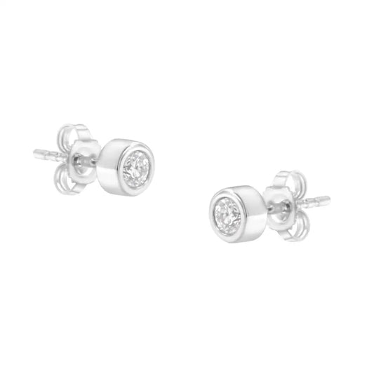 10k Gold 1/4 Cttw Round Brilliant-cut Near Colorless Diamond Bezel-set Stud Earrings (h-i Color I1-i2 Clarity) - Fine