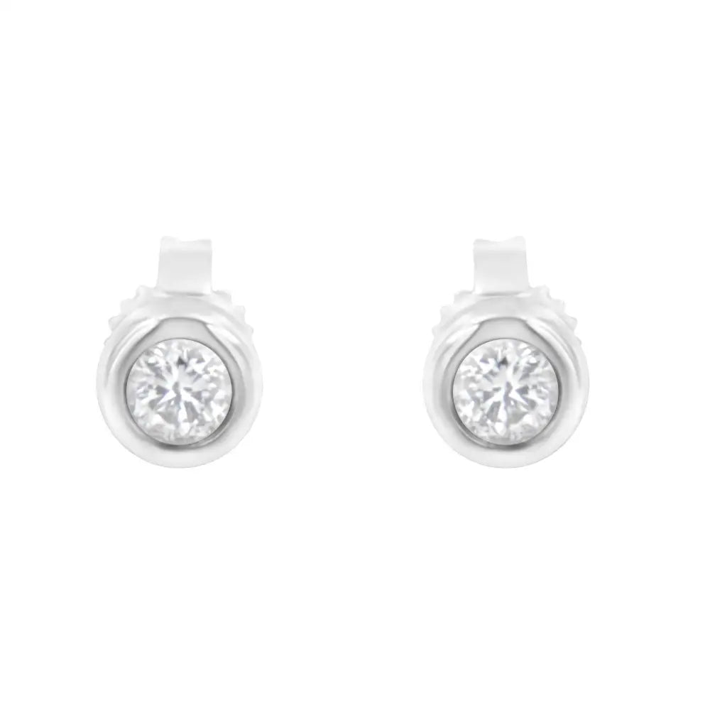 10k Gold 1/4 Cttw Round Brilliant-cut Near Colorless Diamond Bezel-set Stud Earrings (h-i Color I1-i2 Clarity) - Fine