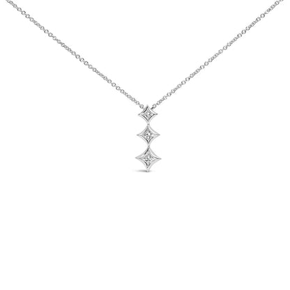 10k Gold 1/5 Cttw Princess Cut Diamond 3 Stone Drop 18’’ Pendant Necklace (h-i Color Si2-i1 Clarity) - Fine Jewelry