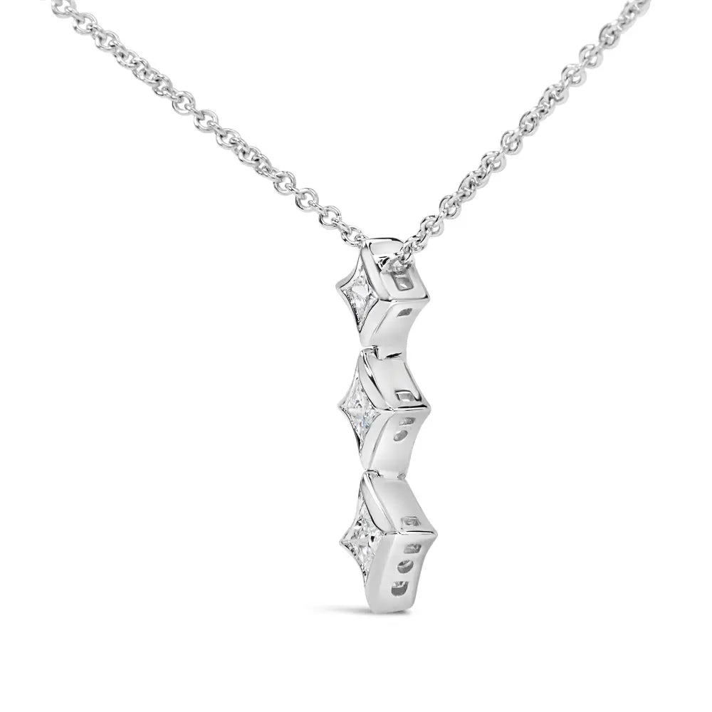 10k Gold 1/5 Cttw Princess Cut Diamond 3 Stone Drop 18’’ Pendant Necklace (h-i Color Si2-i1 Clarity) - Fine Jewelry