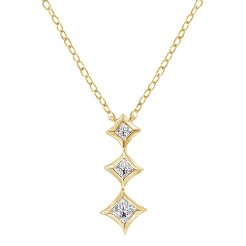 10k Gold 1/5 Cttw Princess Cut Diamond 3 Stone Drop 18’’ Pendant Necklace (h-i Color Si2-i1 Clarity) - Fine Jewelry