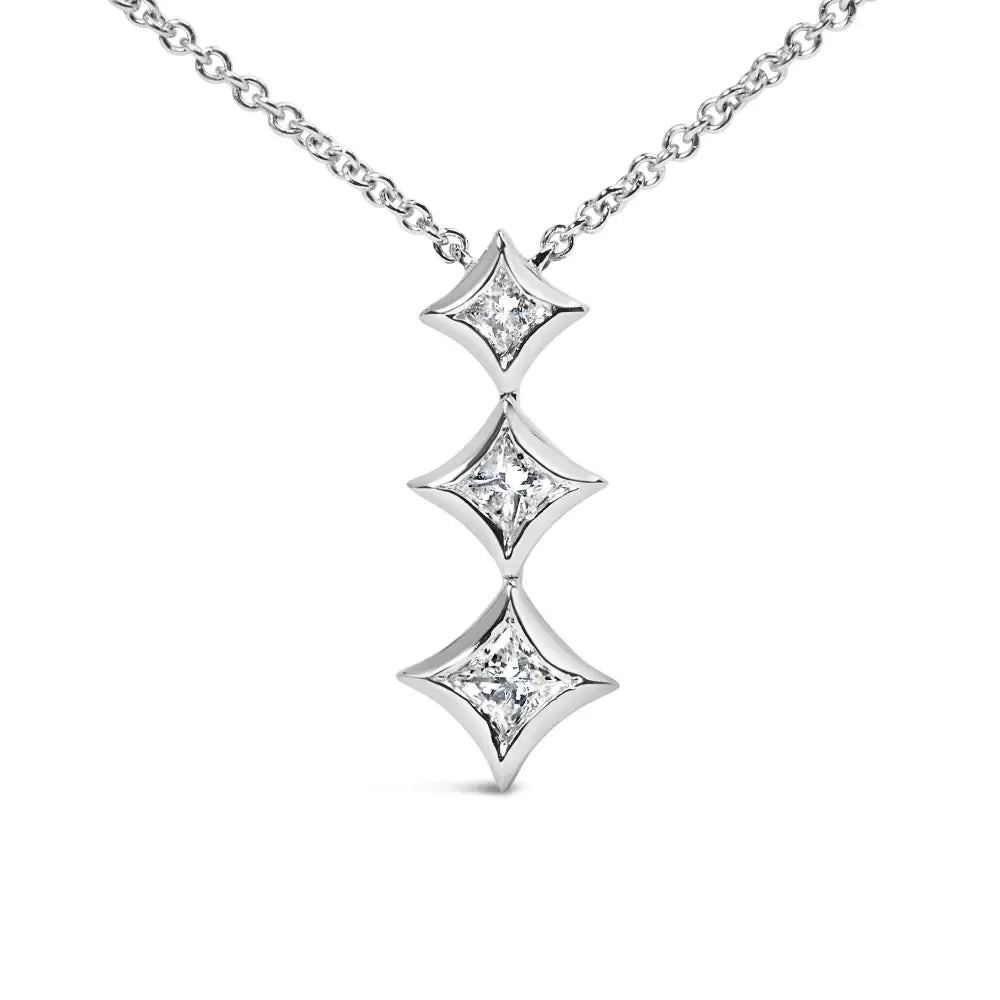 10k Gold 1/5 Cttw Princess Cut Diamond 3 Stone Drop 18’’ Pendant Necklace (h-i Color Si2-i1 Clarity) - Fine Jewelry