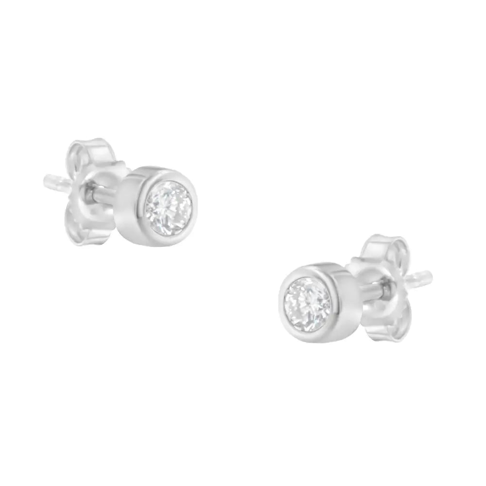 10k Gold 1/5 Cttw Round Brilliant-cut Near Colorless Diamond Bezel-set Stud Earrings (h-i Color I1-i2 Clarity) - Fine