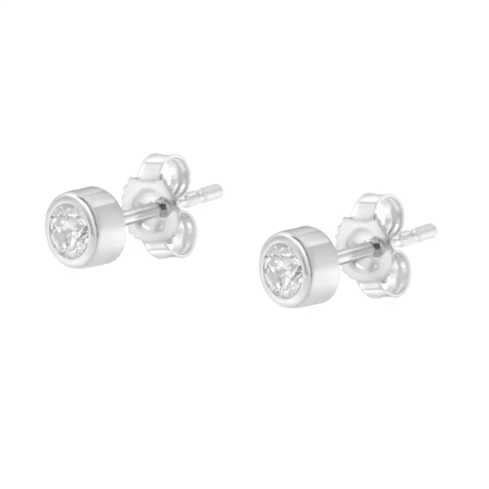 10k Gold 1/5 Cttw Round Brilliant-cut Near Colorless Diamond Bezel-set Stud Earrings (h-i Color I1-i2 Clarity) - Fine