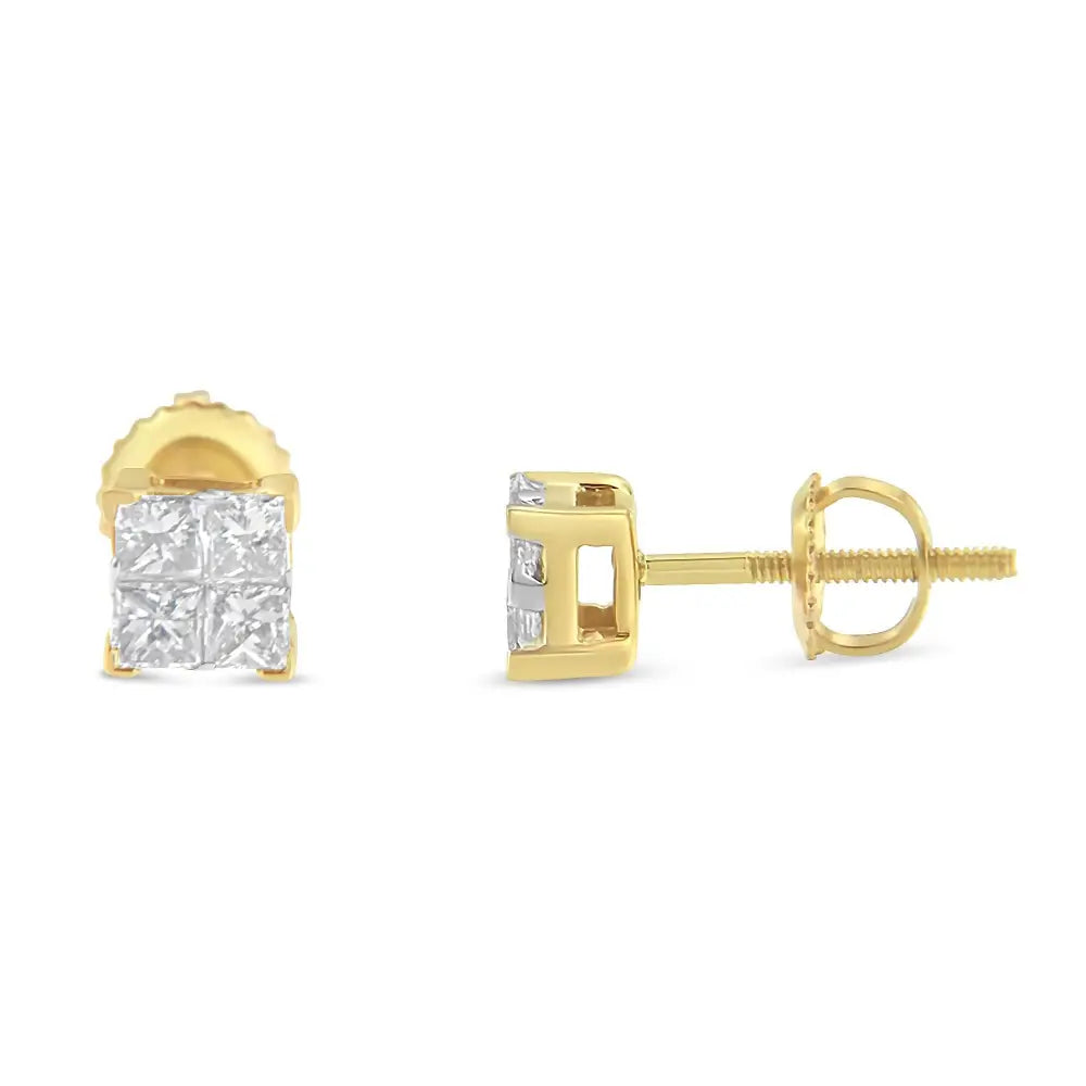 10k Gold Princess Diamond Composite Stud Earring (1/2 Cttw I-j Color I1-i2 Clarity) - Fine Jewelry us Direct