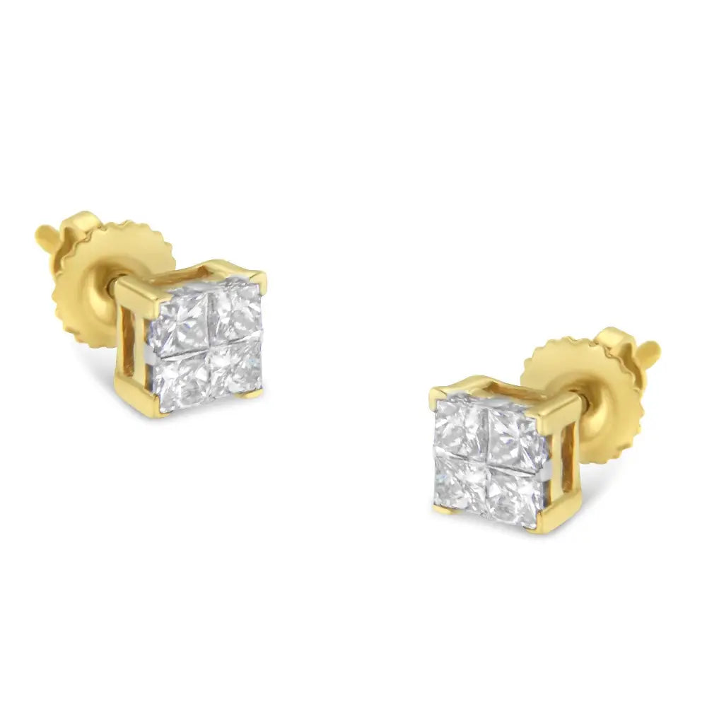 10k Gold Princess Diamond Composite Stud Earring (1/2 Cttw I-j Color I1-i2 Clarity) - Fine Jewelry us Direct