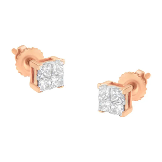 10k Gold Princess Diamond Composite Stud Earring (1/2 Cttw I-j Color I1-i2 Clarity) - Fine Jewelry us Direct