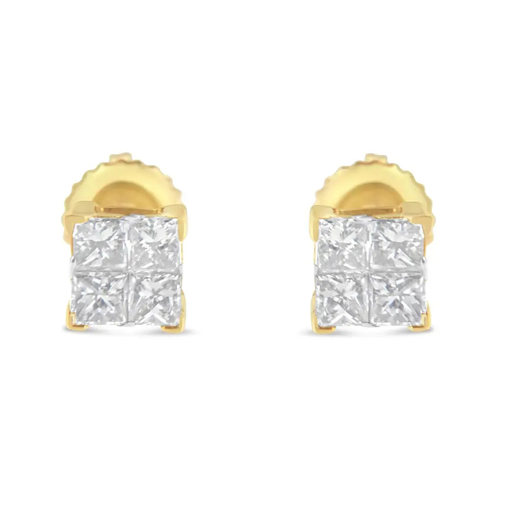 10k Gold Princess Diamond Composite Stud Earring (1/2 Cttw I-j Color I1-i2 Clarity) - Fine Jewelry us Direct