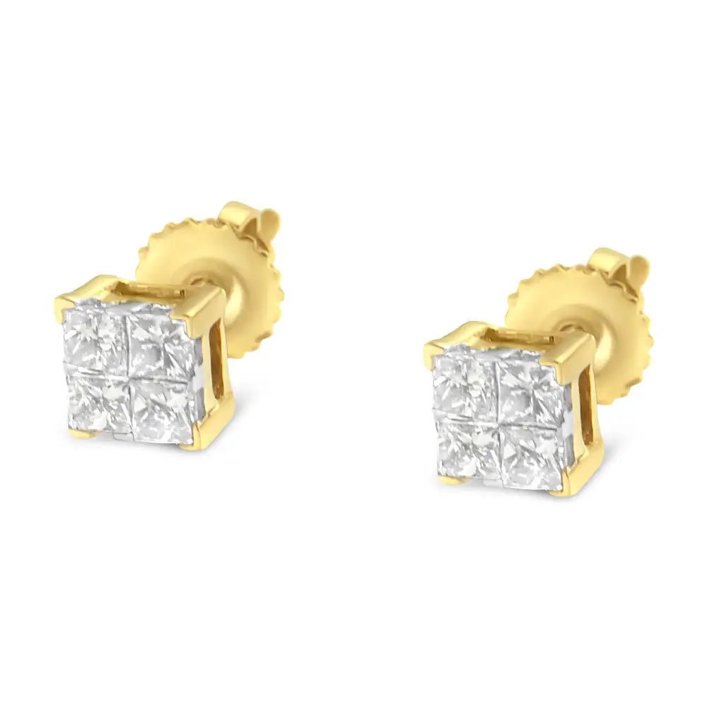 10k Gold Princess Diamond Composite Stud Earring (1/2 Cttw I-j Color I1-i2 Clarity) - Fine Jewelry us Direct