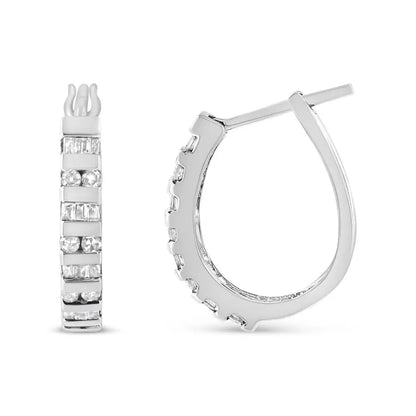 10k Gold Round and Baguette-cut Diamond Hoop Earrings (i-j Color I2-i3 Clarity) - Fine Jewelry us Direct