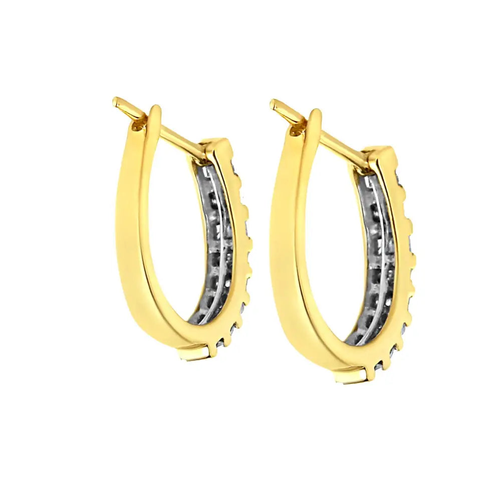 10k Gold Round and Baguette-cut Diamond Hoop Earrings (i-j Color I2-i3 Clarity) - Fine Jewelry us Direct