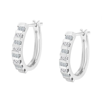 10k Gold Round and Baguette-cut Diamond Hoop Earrings (i-j Color I2-i3 Clarity) - Fine Jewelry us Direct