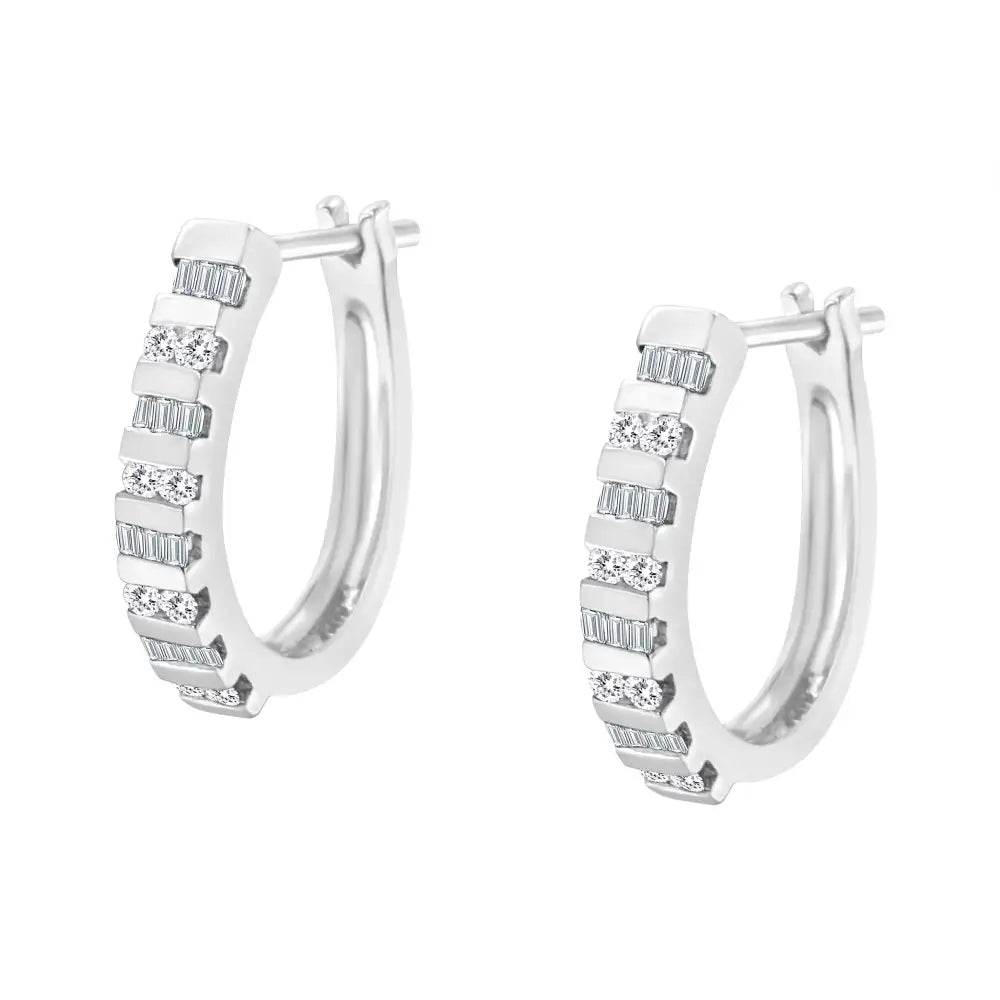 10k Gold Round and Baguette-cut Diamond Hoop Earrings (i-j Color I2-i3 Clarity) - Fine Jewelry us Direct