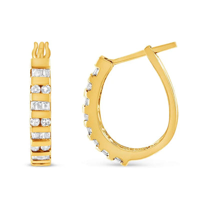 10k Gold Round and Baguette-cut Diamond Hoop Earrings (i-j Color I2-i3 Clarity) - Fine Jewelry us Direct