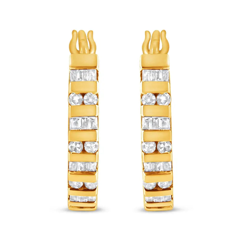 10k Gold Round and Baguette-cut Diamond Hoop Earrings (i-j Color I2-i3 Clarity) - Fine Jewelry us Direct