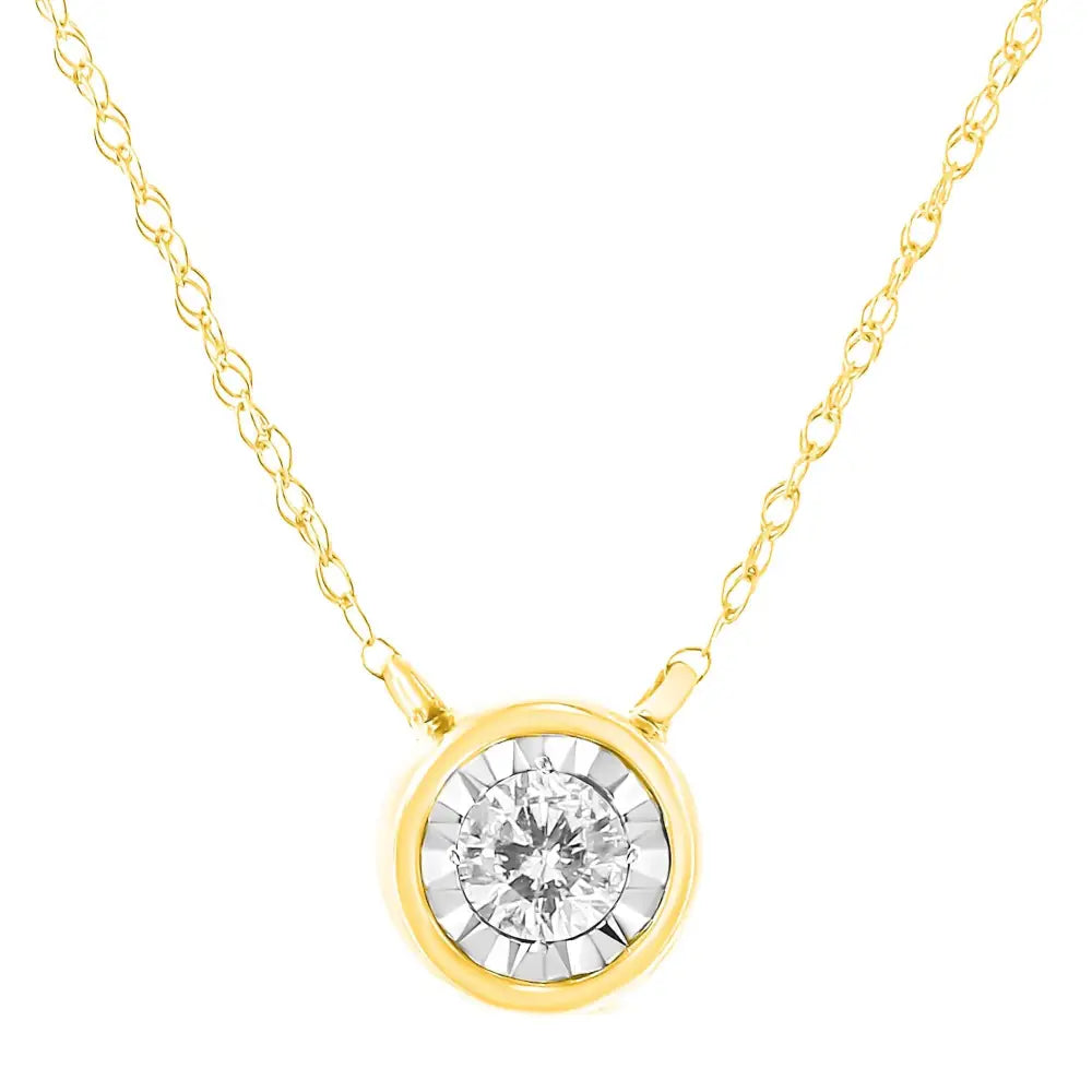 10k Gold Round Brilliant-cut Diamond Modern Bezel-set Solitaire Pendant Necklace (j-k Color I2-i3 Clarity) - 16’’