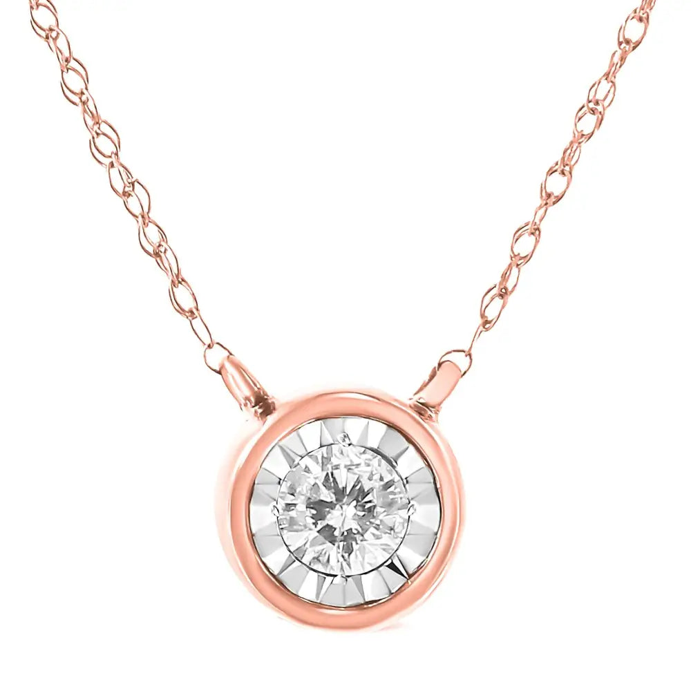 10k Gold Round Brilliant-cut Diamond Modern Bezel-set Solitaire Pendant Necklace (j-k Color I2-i3 Clarity) - 16’’