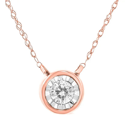 10k Gold Round Brilliant-cut Diamond Modern Bezel-set Solitaire Pendant Necklace (j-k Color I2-i3 Clarity) - 16’’