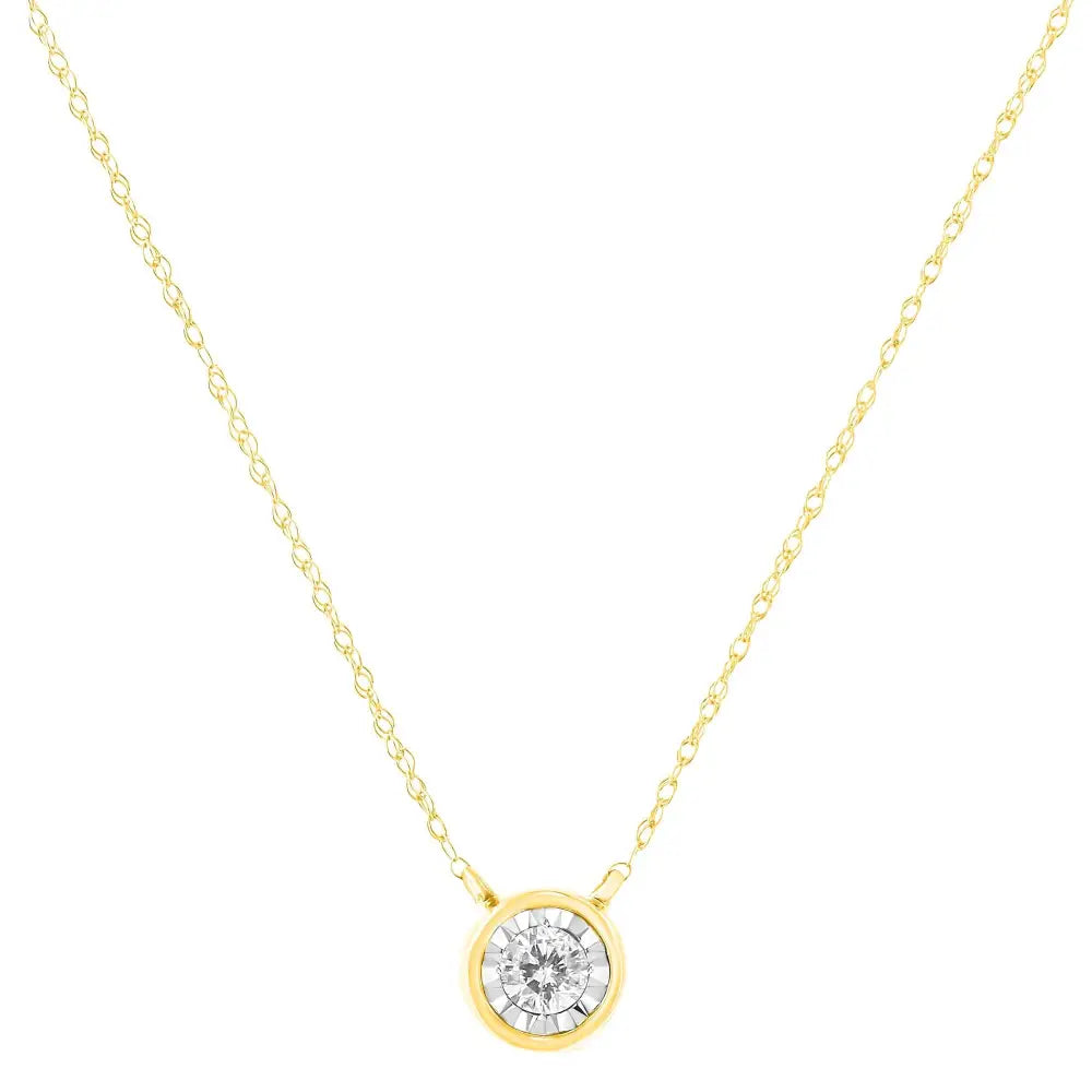 10k Gold Round Brilliant-cut Diamond Modern Bezel-set Solitaire Pendant Necklace (j-k Color I2-i3 Clarity) - 16’’