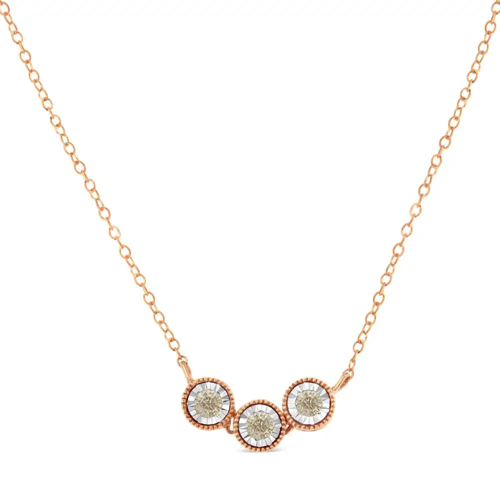 10k Rose and White Gold Plated.925 Sterling Silver 1/4 Cttw Miracle-set Champagne Diamond Triple Circle 18’’