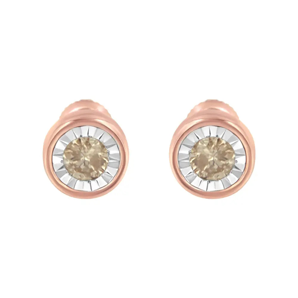 10k Rose Gold 0.40 Cttw Round Brilliant-cut Near Colorless Diamond Miracle-set Stud Earrings with Screw Backs (j-k