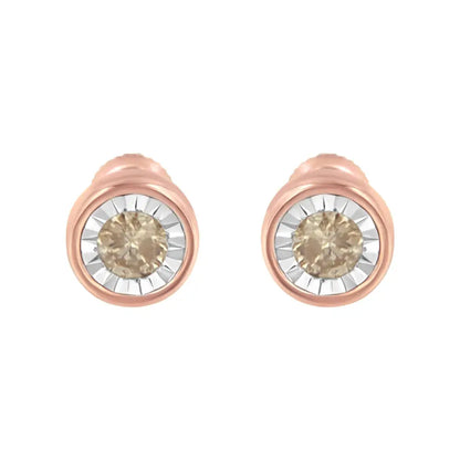 10k Rose Gold 0.40 Cttw Round Brilliant-cut Near Colorless Diamond Miracle-set Stud Earrings with Screw Backs (j-k