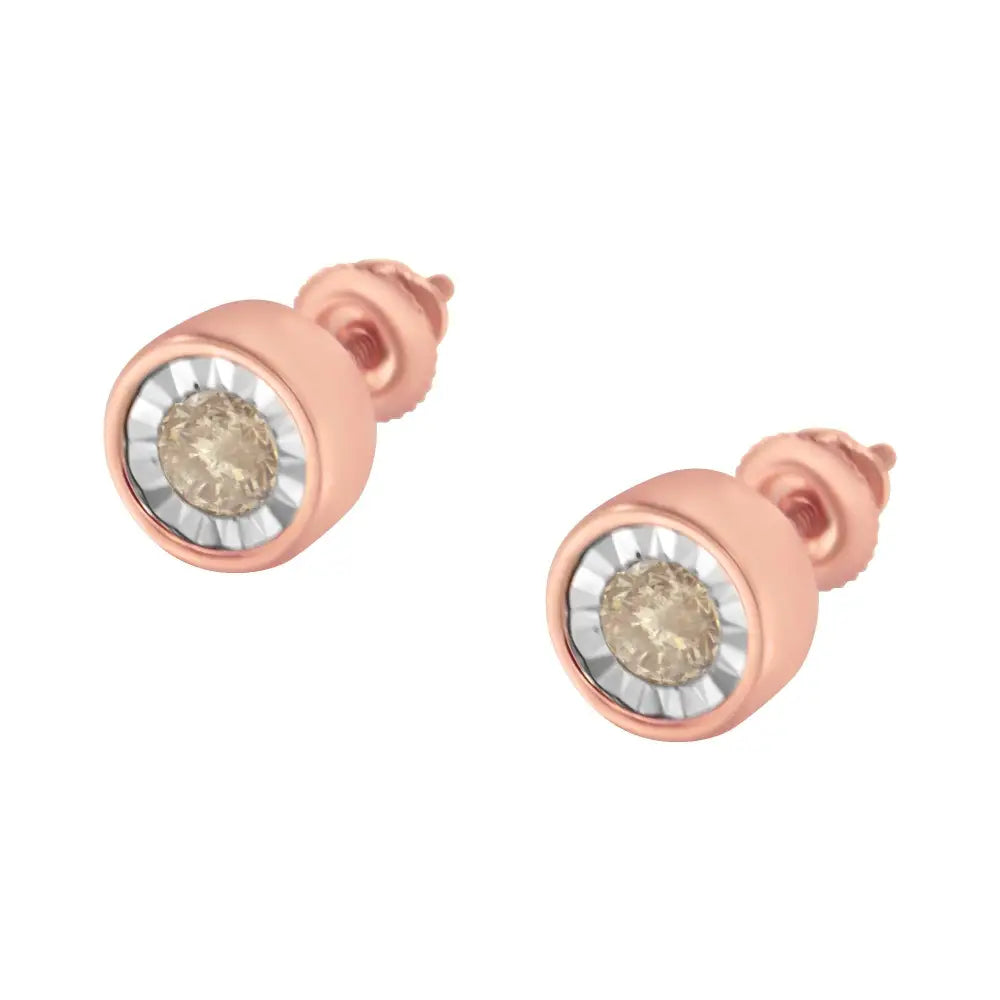 10k Rose Gold 0.40 Cttw Round Brilliant-cut Near Colorless Diamond Miracle-set Stud Earrings with Screw Backs (j-k