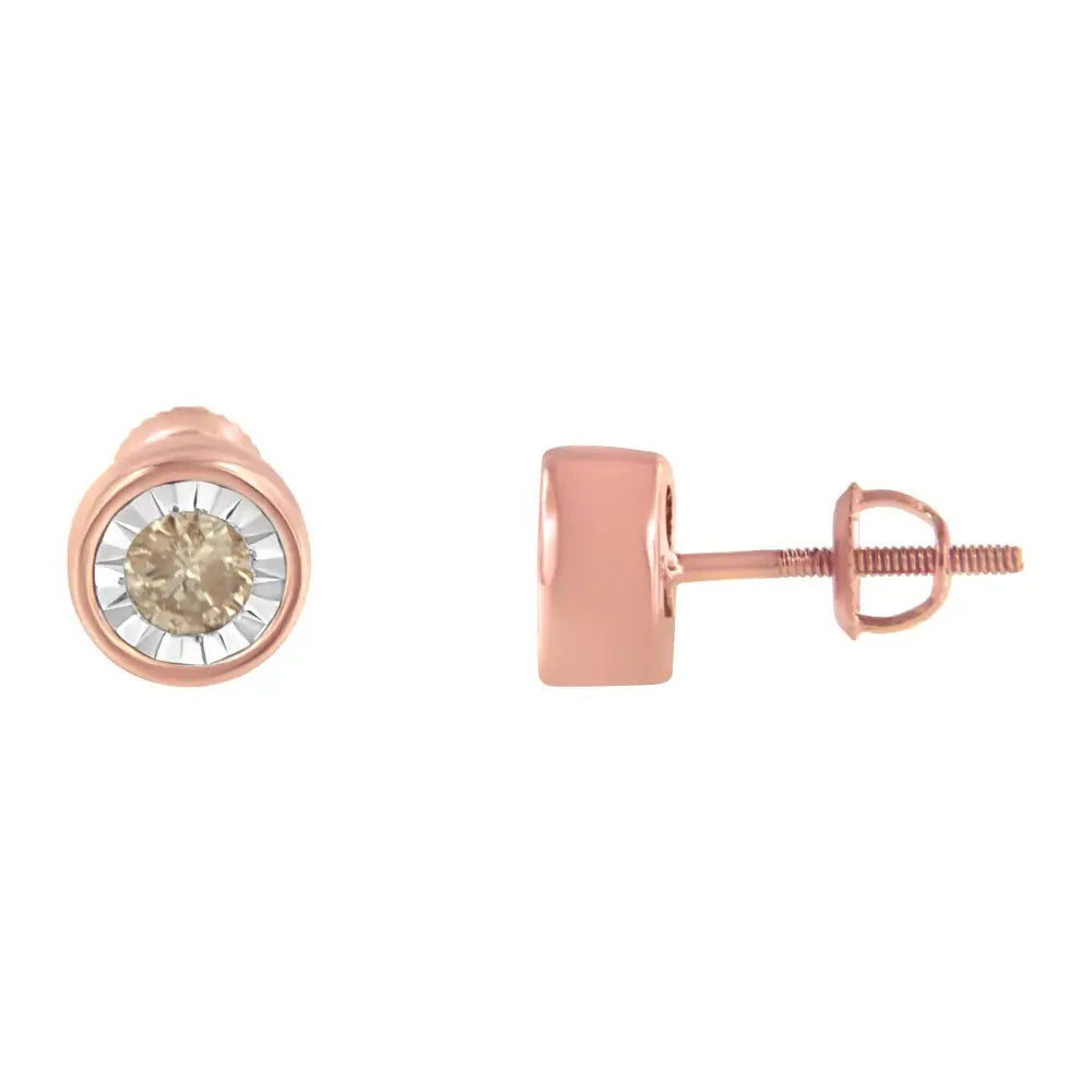 10k Rose Gold 0.40 Cttw Round Brilliant-cut Near Colorless Diamond Miracle-set Stud Earrings with Screw Backs (j-k