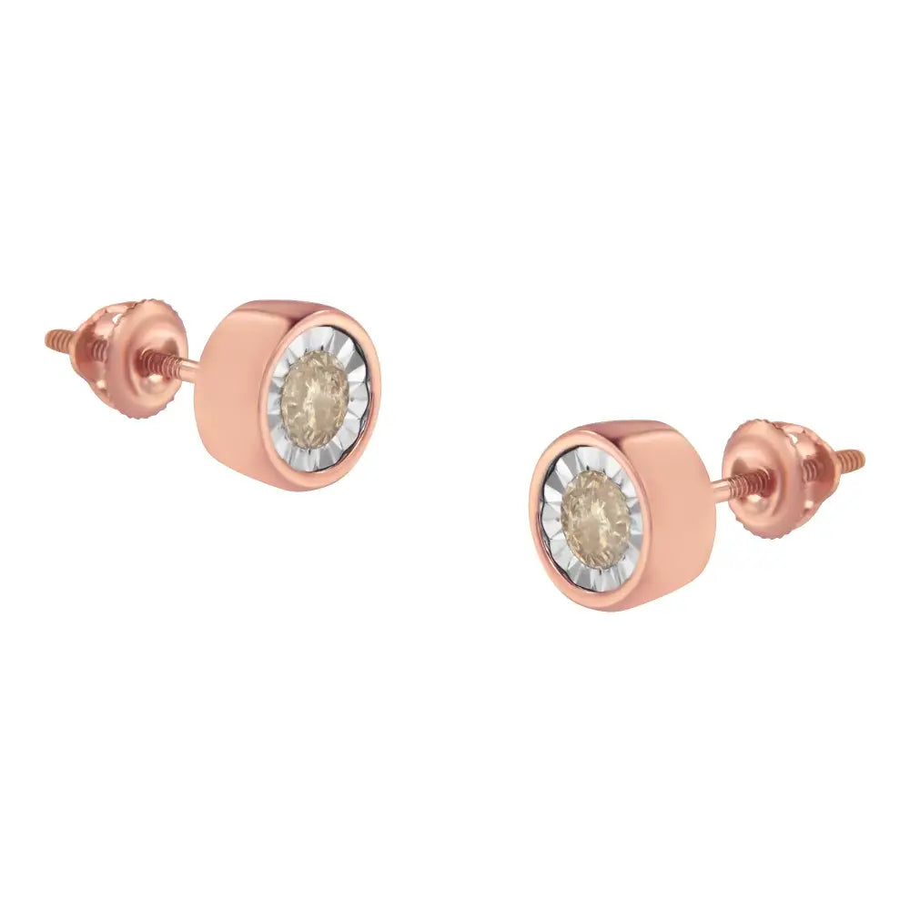 10k Rose Gold 0.40 Cttw Round Brilliant-cut Near Colorless Diamond Miracle-set Stud Earrings with Screw Backs (j-k