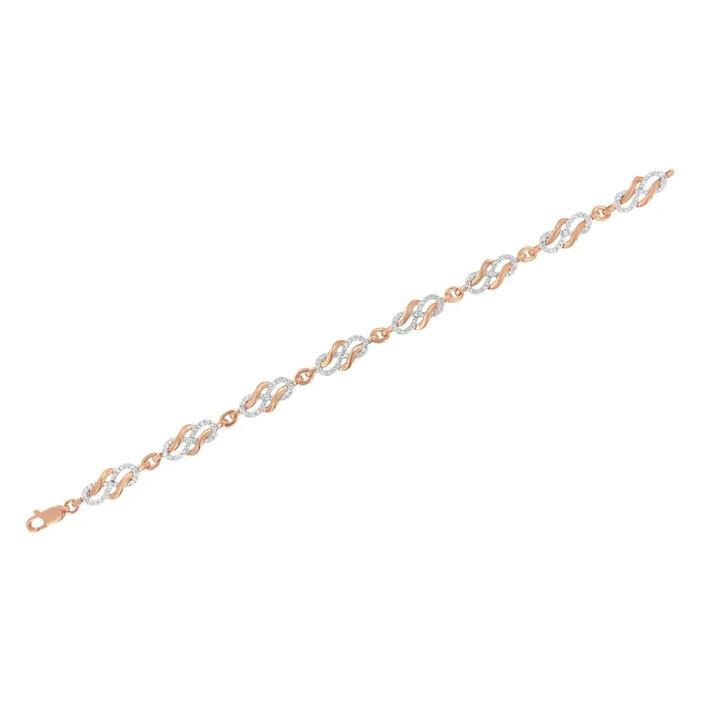 10k Rose Gold 1.0 Cttw Diamond Infinity Loop Swirl Link Bracelet 7.25’’