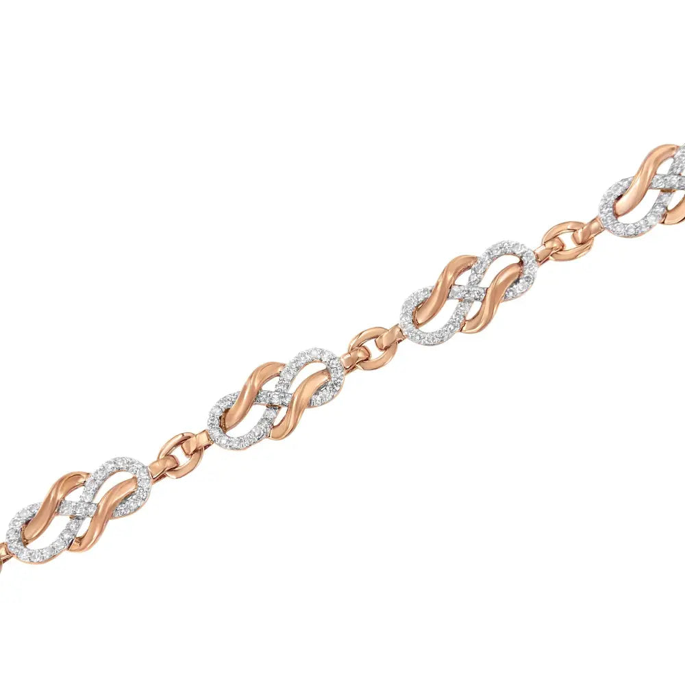 10k Rose Gold 1.0 Cttw Diamond Infinity Loop Swirl Link Bracelet 7.25’’